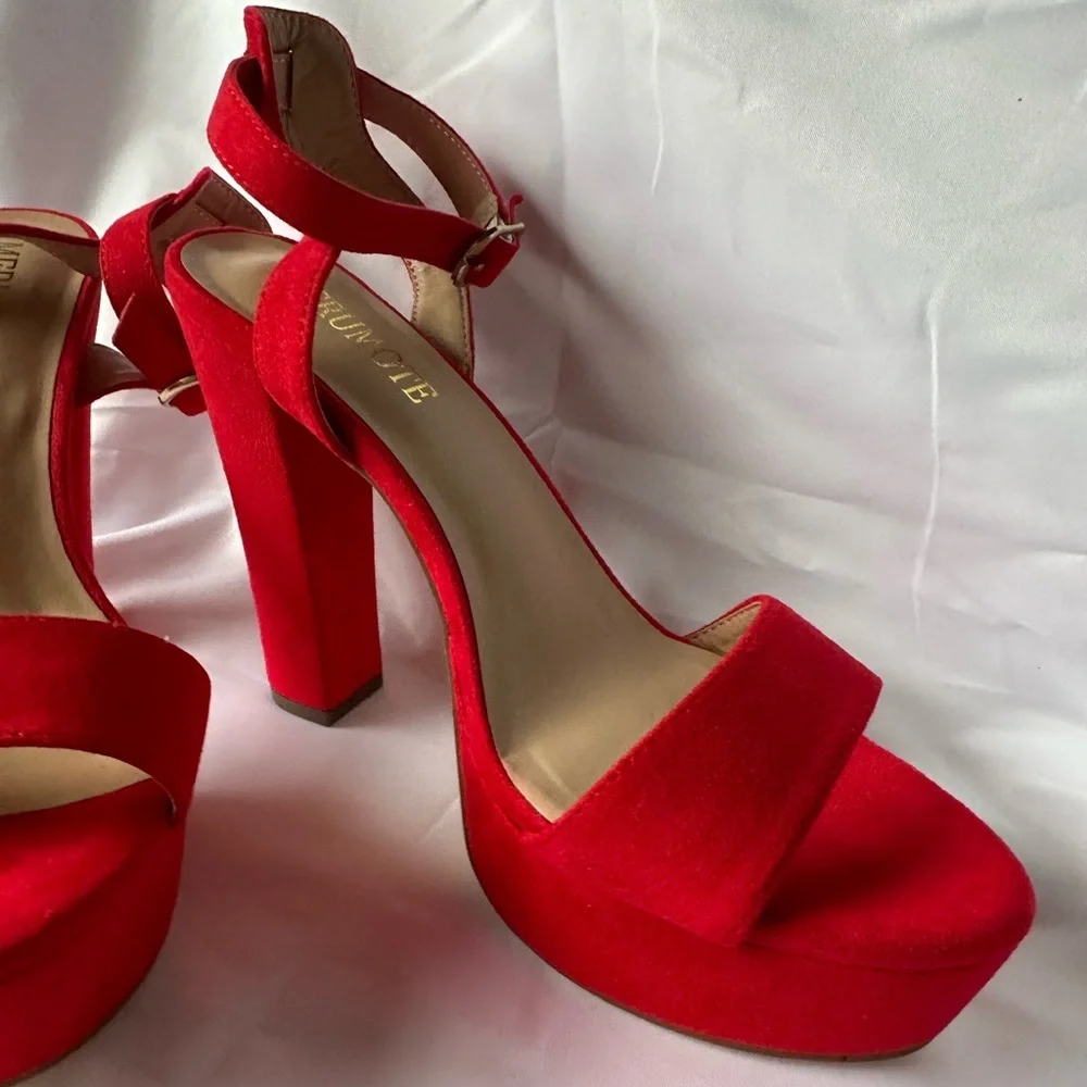 Merumote Red Platform Block Heel Sandals Women’s 8.5 Ankle Strap Open Toe